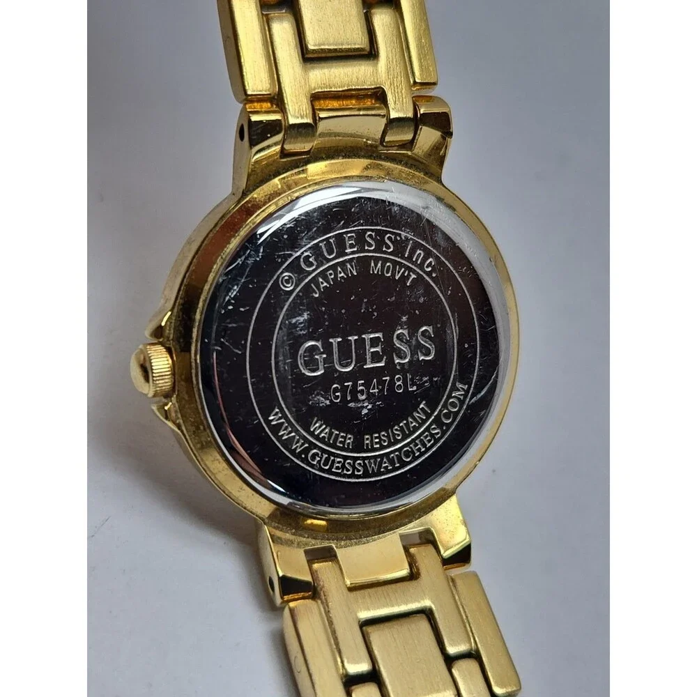 Vintage Guess Womens Gold Tone Crystal Bezel Watch New Battery Dainty Petite
